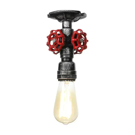 Industrial Style Exposed Bulb Semi Flush Mount Ceiling Light In Antique Bronze/Silver/Brass With