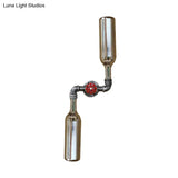 Industrial-Style Gray/Blue Glass Wall Sconce Light With 2 Wine Bottle Lights Ideal For Living Room
