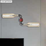 Industrial-Style Gray/Blue Glass Wall Sconce Light With 2 Wine Bottle Lights Ideal For Living Room