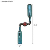 Industrial-Style Gray/Blue Glass Wall Sconce Light With 2 Wine Bottle Lights Ideal For Living Room