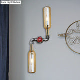 Industrial-Style Gray/Blue Glass Wall Sconce Light With 2 Wine Bottle Lights Ideal For Living Room