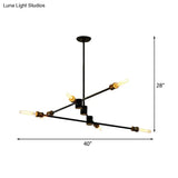 Industrial Style Linear Chandelier Light - 6-Light Metallic Ceiling Fixture in Black for Living Room Black