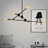Industrial Style Linear Chandelier Light - 6-Light Metallic Ceiling Fixture in Black for Living Room Black