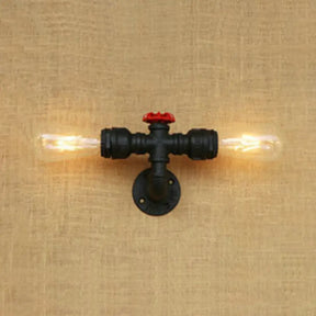 Industrial Style Matte Black Water Pipe Wall Light With 2 Bulbs - Bedroom Lighting