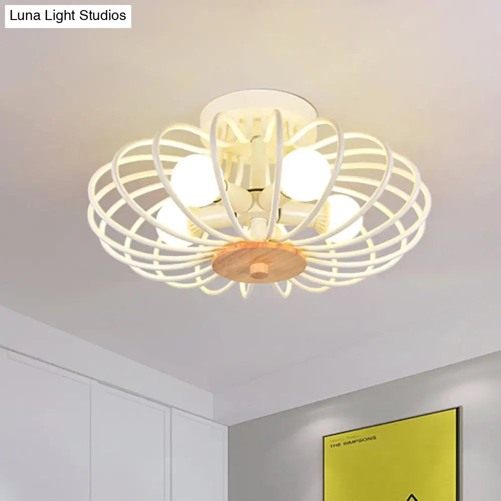 Industrial Style Metal Ceiling Light Fixture - Fan Shaped Semi-Flush Mount With 3/5 Heads