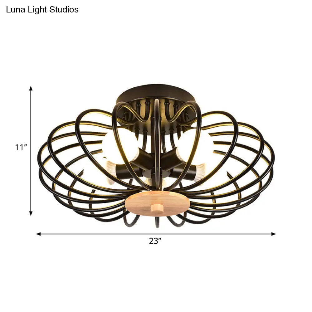 Industrial Style Metal Ceiling Light Fixture - Fan Shaped Semi-Flush Mount With 3/5 Heads