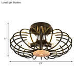 Industrial Style Metal Ceiling Light Fixture - Fan Shaped Semi-Flush Mount With 3/5 Heads