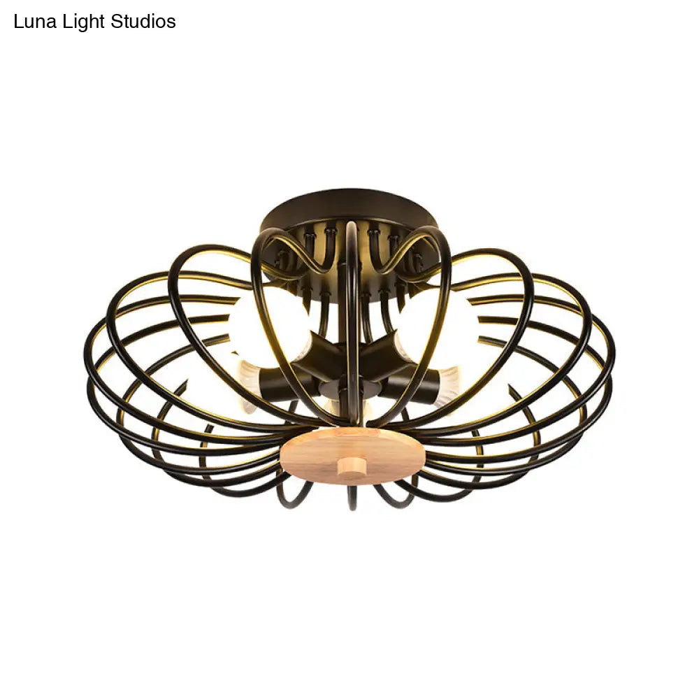Industrial Style Metal Ceiling Light Fixture - Fan Shaped Semi-Flush Mount With 3/5 Heads