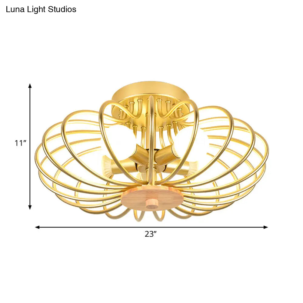 Industrial Style Metal Ceiling Light Fixture - Fan Shaped Semi-Flush Mount With 3/5 Heads