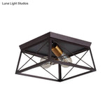 Industrial Style Metal Flush Ceiling Light Fixture - 10’/12’ Wide 2 Bulbs Coffee Tone Ideal For