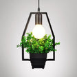 Industrial Style Metal Pendant Lamp With Hanging Frame Ideal For Balcony – Black Finish / D