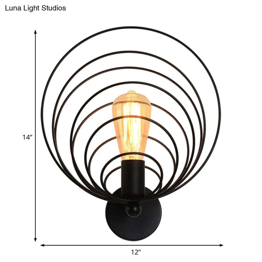 Industrial Style Metal Sconce Wall Lamp For Dining Room - Black Finish Single Bulb