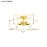 Industrial Style Metal Star Cage Flush Mount In Gold - Bedroom Ceiling Lighting