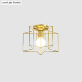Industrial Style Metal Star Cage Flush Mount In Gold - Bedroom Ceiling Lighting