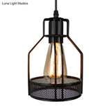 Industrial Style Metallic Black Wire Cage Pendant Light With 3 Heads - Perfect For Foyer Suspension