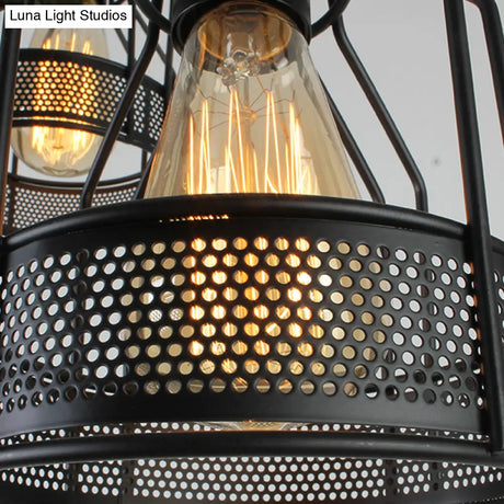 Industrial Style Metallic Black Wire Cage Pendant Light With 3 Heads - Perfect For Foyer Suspension