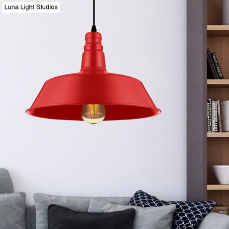 Industrial Style Metallic Pendant Lighting - 10’/14’ Wide Barn Living Room 1 Bulb Red/Green