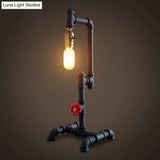 Industrial Style Metallic Table Light With Red Valve: 1-Light Standing Pipe Design In Dark Rust For