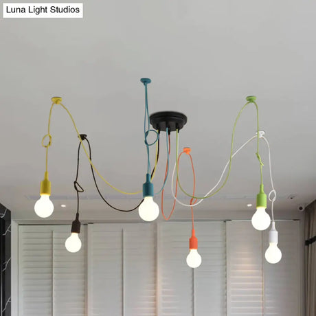 Industrial Style Multi Color Swag Pendant Light Fixture - 6 Lights Restaurant Hanging Lamp (Black
