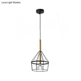Industrial Style Pendant Lamp With Caged Metal And Clear Crystal Shade Black Finish