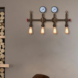 Industrial Style Pipe Wall Lamp Bronze Finish - 4 Lights Living Room Sconce With Gauge