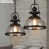 Industrial Style Pot Lid Pendant Lamp With Clear Glass Ceiling Fixture In Black