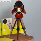 Industrial Style Red Metal And Wood Desk Lamp With Tripod Base - Ideal For Restaurants