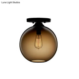 Industrial Style Semi-Flush Ceiling Light With Globe Shade In Red/Brown/Blue Glass For Dining Room