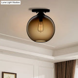 Industrial Style Semi-Flush Ceiling Light With Globe Shade In Red/Brown/Blue Glass For Dining Room
