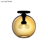 Industrial Style Semi-Flush Ceiling Light With Globe Shade In Red/Brown/Blue Glass For Dining Room