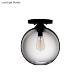 Industrial Style Semi-Flush Ceiling Light With Globe Shade In Red/Brown/Blue Glass For Dining Room