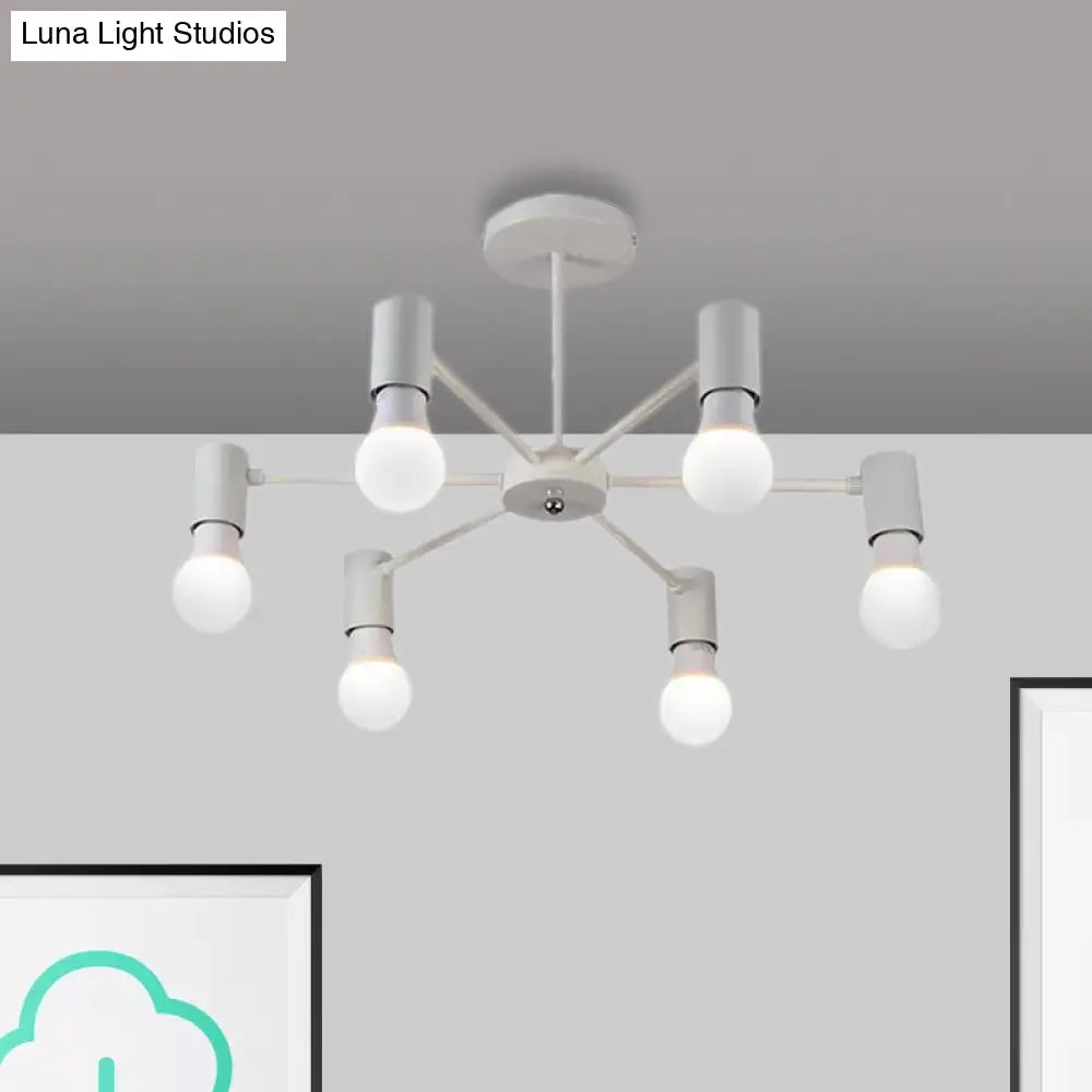 Industrial Style Semi Flush Ceiling Light With Open Bulb Available In Black/White - 3 Or 5 Heads