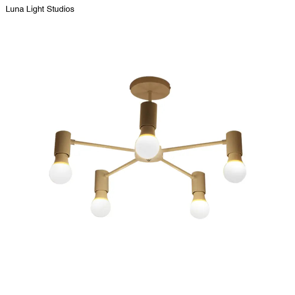 Industrial Style Semi Flush Ceiling Light With Open Bulb Available In Black/White - 3 Or 5 Heads