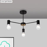 Industrial Style Semi Flush Ceiling Light With Open Bulb Available In Black/White - 3 Or 5 Heads