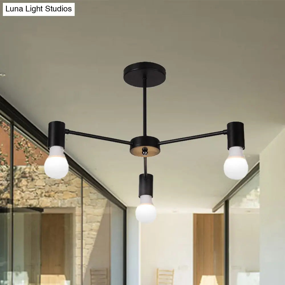 Industrial Style Semi Flush Ceiling Light With Open Bulb Available In Black/White - 3 Or 5 Heads