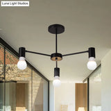 Industrial Style Semi Flush Ceiling Light With Open Bulb Available In Black/White - 3 Or 5 Heads