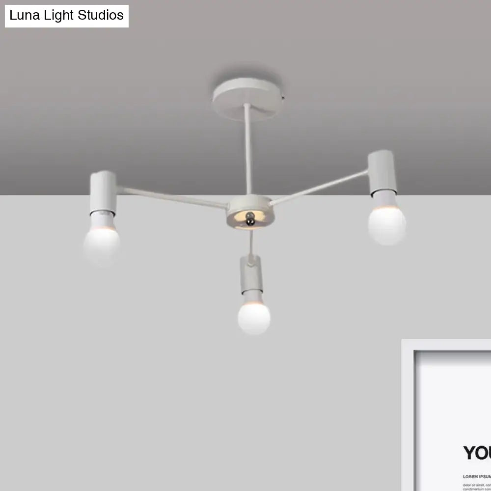 Industrial Style Semi Flush Ceiling Light With Open Bulb Available In Black/White - 3 Or 5 Heads