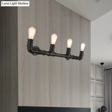 Industrial Style Wall Sconce With Pipe Design - 4 Bulb Linear Mount Black/Bronze Finish For Kitchen