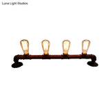 Industrial Style Wall Sconce With Pipe Design - 4 Bulb Linear Mount Black/Bronze Finish For Kitchen