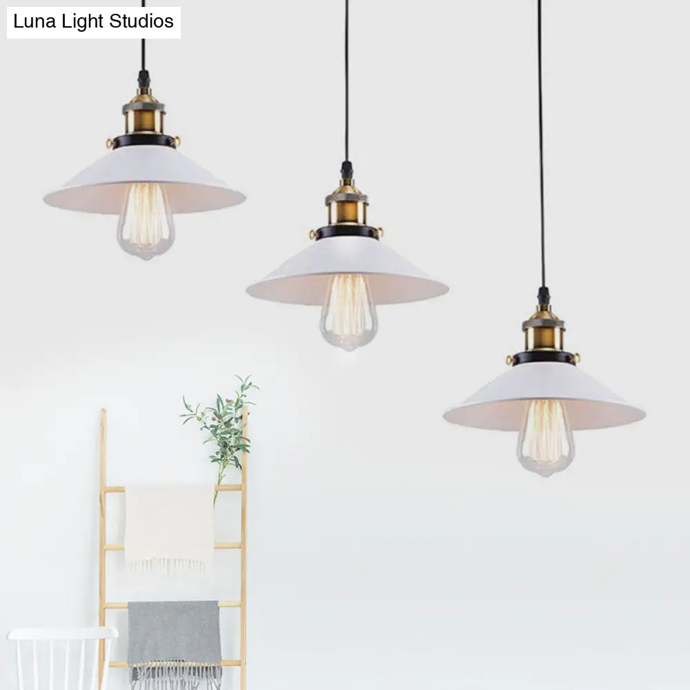 Industrial Style White Conic Ceiling Pendant With Metallic Finish - 3 Heads Indoor Hanging Light