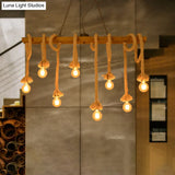 Industrial-Style Wood Beige Island Chandelier - 8-Light Linear Pendant Lamp For Dining Room