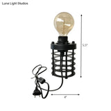 Industrial Stylish Cylinder/Barrel Metal Table Lamp In Black For Coffee Shop Decor