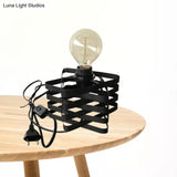 Industrial Stylish Cylinder/Barrel Metal Table Lamp In Black For Coffee Shop Decor