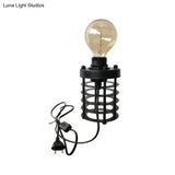Industrial Stylish Cylinder/Barrel Metal Table Lamp In Black For Coffee Shop Decor