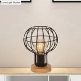 Industrial Stylish Table Lamp With Wire Guard For Bedroom - Metal And Wood Task In Black