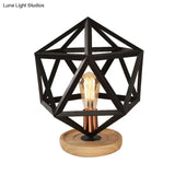 Industrial Stylish Table Lamp With Wire Guard For Bedroom - Metal And Wood Task In Black