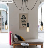 Industrial Swag Hanging Lamp With Exposed Lights - Black Metal Pendant Light For Kitchen (2/3/6
