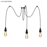 Industrial Swag Hanging Lamp With Exposed Lights - Black Metal Pendant Light For Kitchen (2/3/6