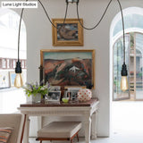 Industrial Swag Hanging Lamp With Exposed Lights - Black Metal Pendant Light For Kitchen (2/3/6