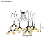 Industrial Swag Pendant Light - Amber Glass Globe Multiple Ceiling Lights Led Black Finish Perfect